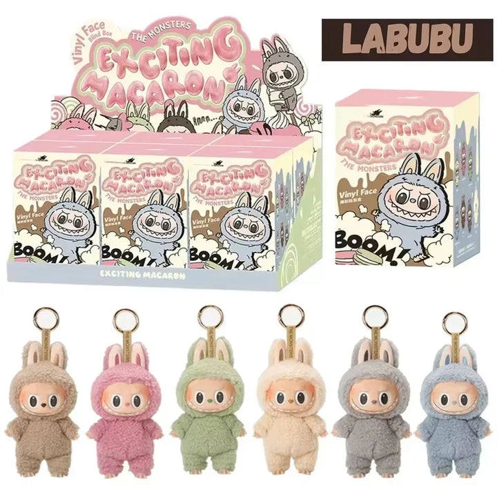 1:1 qualidade kawaii monstro labubu caixa cega série pvc labubu macaron pingente boneca monstro chaveiro aniversário presente do feriado