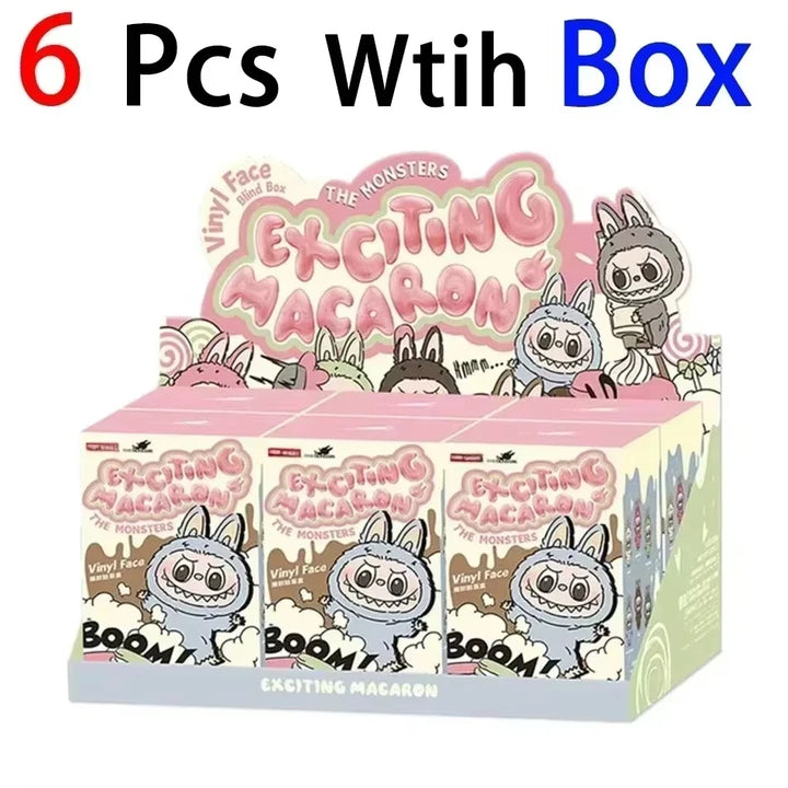1:1 qualidade kawaii monstro labubu caixa cega série pvc labubu macaron pingente boneca monstro chaveiro aniversário presente do feriado